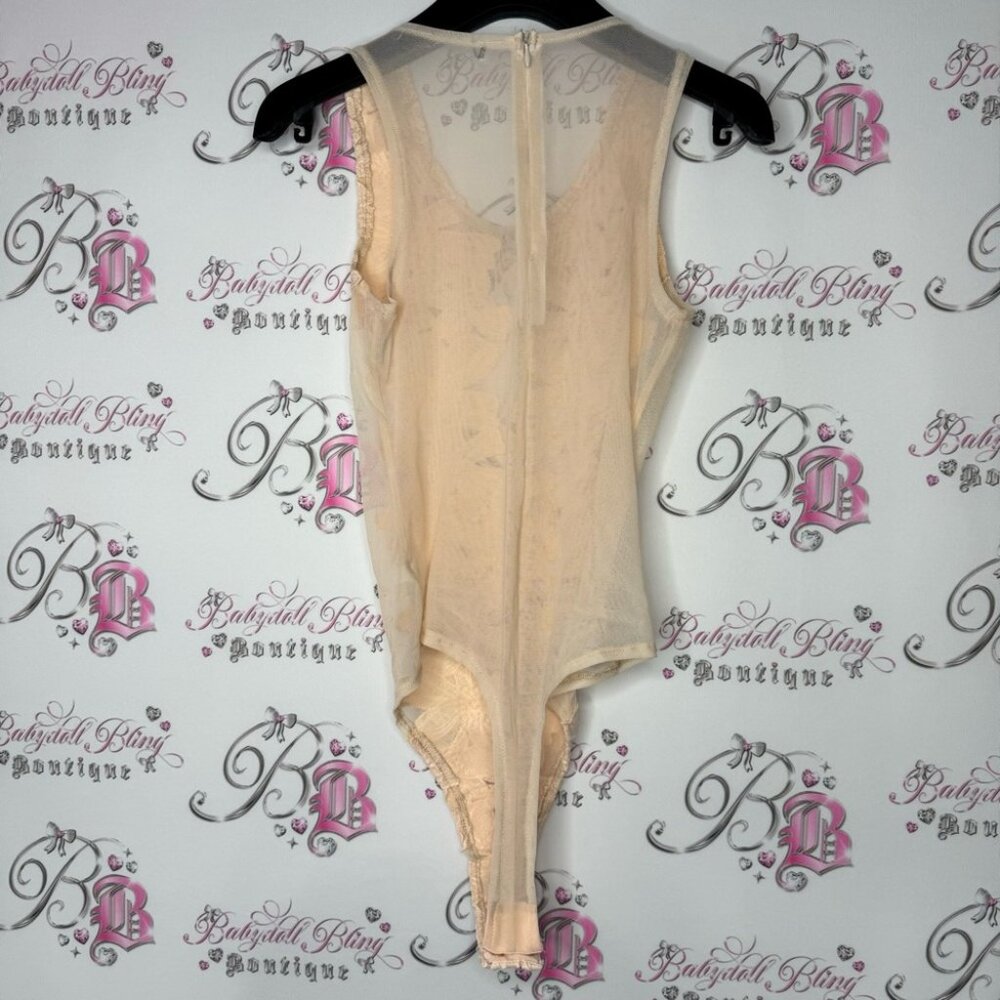 Bodysuit floral see through sexy stunning peach orange pink light nude dance - Picture 5 of 6